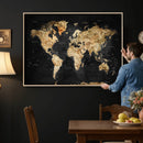 World Map Canvas Wall Art with Famous Landmarks – Framed