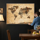 Navy Blue and Gold World Map Canvas Print – Framed Luxury