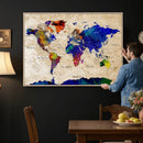 Colorful World Map Canvas Wall Art – Abstract Watercolor Map