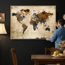 World Map Wall Art – Rustic Earth Tone Canvas Print, Antique