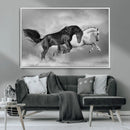 Wild Horses Wall Art Canvas Print – Framed Black and White