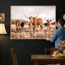 Texas Longhorn Cattle Wall Art Canvas Print, Sepia Western