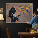 Urban Banksy Butterfly Girl Wall Art Canvas Print, Framed by MyGreatCanvas | Canvas Wall Art Prints | Photo Prints & Wall Decor