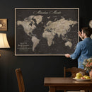 Custom World Map with Pins Canvas Wall Art Dark Charcoal
