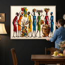 African Folk Art Canvas Wall Art, Colorful African Women Village Painting Print, Tribal Ethnic Home Decor, Vibrant African Art, Living Room