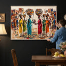 African Folk Art Canvas Wall Art, Colorful African Women Village Painting Print, Tribal Ethnic Home Decor, Vibrant African Art, Living Room