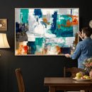 Blue Teal Abstract Canvas Wall Art, Modern Textured Painting Print, Navy Orange White Contemporary Art, Neutral Living Room Decor, Office Art by MyGreatCanvas | Canvas Wall Art Prints | Photo Prints & Wall Decor