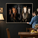 Horse Wall Art Canvas Print, Wild Horses Portrait Photography, Dramatic Equestrian Decor, Black Brown White Horse Herd, Rustic Ranch Art