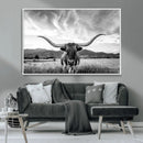 Longhorn Black and White Wall Art – Rustic Western Bull