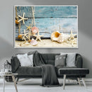Seashells on Rustic Wooden Background, Seashells Wall Art