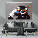 Dj Monkey Listening to Music Wall Art Print | Banksy Monkey by MyGreatCanvas | Canvas Wall Art Prints | Photo Prints & Wall Decor