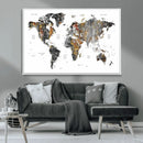 Modern Metallic World Map Canvas Wall Art – Framed