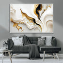 Gold Waves on Pure White Canvas – Gold Abstract Art for