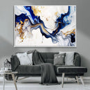 Golden Cascades on Midnight Blue – Deep Blue Abstract Wall