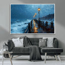 Stormy Night at Beach Pier Oil Painting Large Wall Art