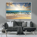 Golden Sunset Beach Triptych Canvas Wall Art for Living Room