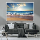 Serene Ocean Sunset Canvas Wall Art - Beach Waves at Sunset,
