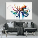 Watercolor Vibrant Octopus Wall Art Canvas Print | Abstract