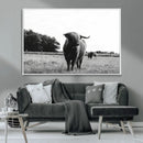 Black and White Highland Cow Wall Art Canvas Print | Rustic