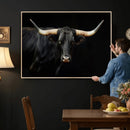 Black Bull Wall Art – Majestic Longhorn Canvas Print with