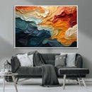Blue Orange Abstract Wave Wall Art Canvas Print, Framed Blue