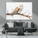 Barn Owl Wall Art on Branch | Stunning Canvas Print for