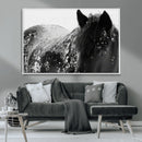 Black Horse in Snow Canvas Print | Winter Horse Wall Art |