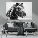 Winter Horse Canvas Print | Large 3-Panel Black White Equine