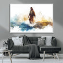 Watercolor Jesus Walking Wall Art Print, Jesus Water Canvas