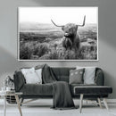 Scottish Highland Cow Wall Art | Black and White Canvas