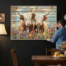 Cute Highland Cow Canvas Wall Art - Rustic Farmhouse Decor