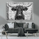 Abstract Longhorn Bull Wall Art Canvas Print - Rustic Texas