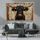 Rustic Texas Artwork Wall Art Canvas Print - Abstract Cow