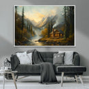 Wood Cabin Retreat Mountain at Sunset Wall Art Print -