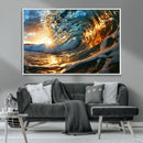Ocean Wave at Sunset Canvas Wall Art – Vibrant Coastal Beach
