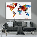 Colorful World Map Canvas Wall Art Print, Contemporary