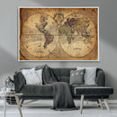 Vintage World Map Wall Art Canvas – Antique Style Push Pin
