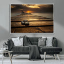 Stones on Wooden Pier at Sunset Canvas Print, Serene Coastal by MyGreatCanvas | Canvas Wall Art Prints | Photo Prints & Wall Decor