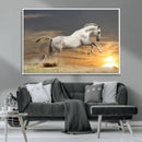 Large Wall Art Canvas Print – White Jumping Horse Sunset