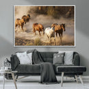 Large Wall Art 5 Horses Running on Sand Canvas Print