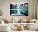 Mountain Lake Wall Art Canvas Print – Snowy Peaks Winter