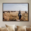Western Wall Art Canvas Print – Framed Cowboy Cattle Drive