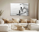 Surfers on Waves Wall Art Canvas Print – Framed Black and