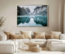 Mountain Lake Wall Art Canvas Print – Snowy Peaks Winter