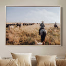 Western Wall Art Canvas Print – Framed Cowboy Cattle Drive
