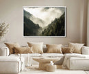 Misty Valley Wall Art Canvas Print – Foggy Forest Pine Trees