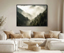 Misty Valley Wall Art Canvas Print – Foggy Forest Pine Trees