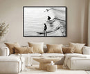Surfers on Waves Wall Art Canvas Print – Framed Black and