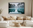 Mountain Lake Wall Art Canvas Print – Snowy Peaks Winter