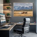 Grand Teton Park Wild Horses Wall Art Canvas Print – Framed